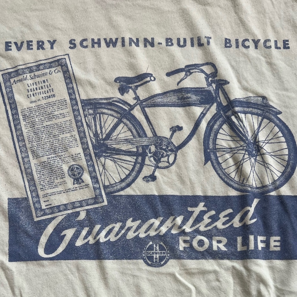 Schwinn Cream and Blue Short Sleeve Tee with Vintage Bicycle Design